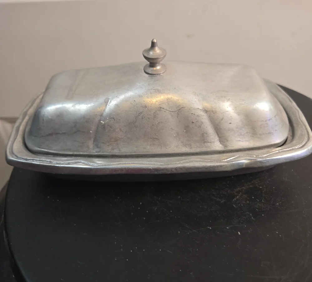 Wilton Mount Joy, CA Pewter Vintage Butter Dish with Lid & Glass Insert